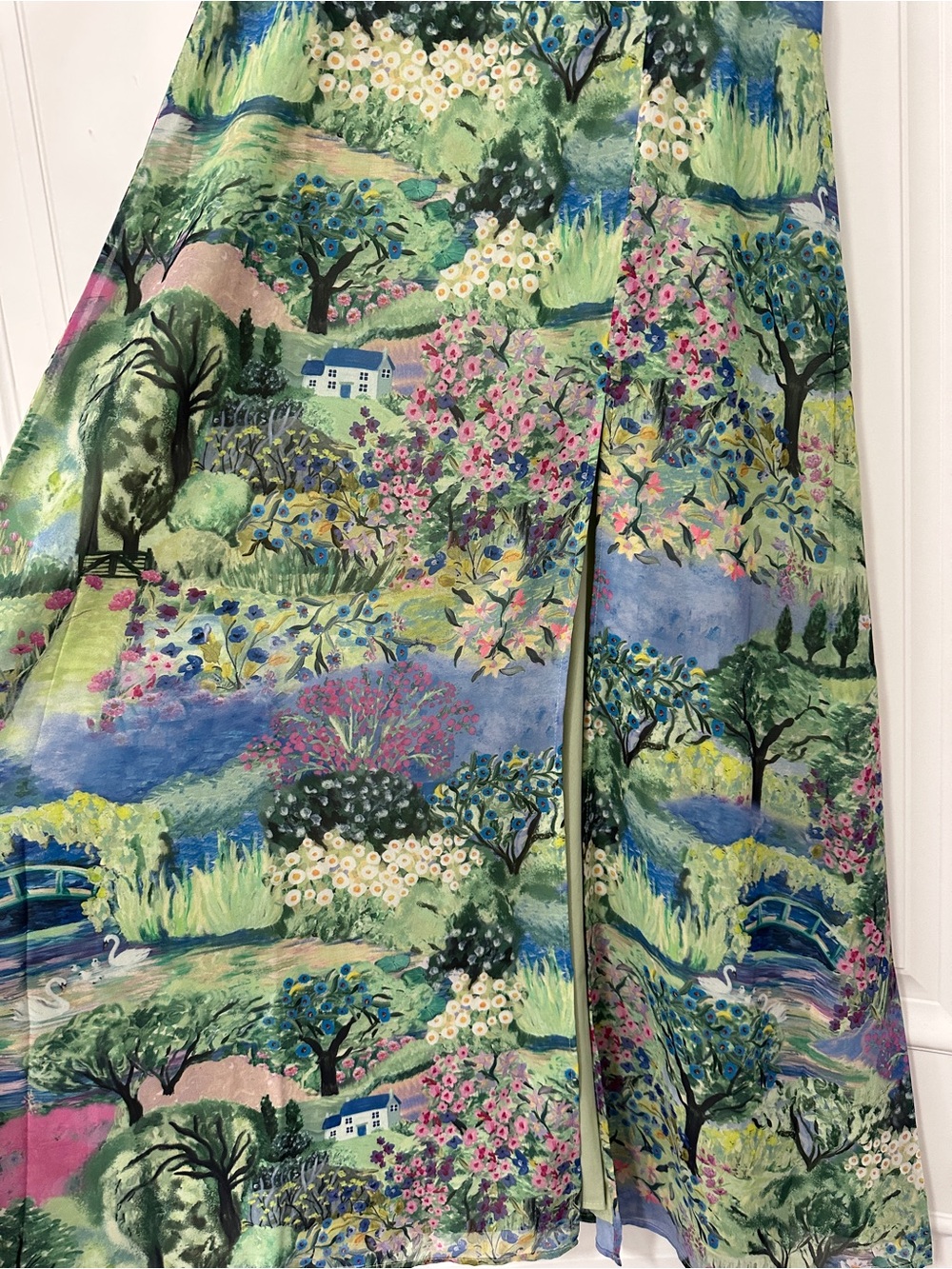 ASOS Blue and Green Floral Maxi Skirt with High Side Slit - Picture 4 of 6